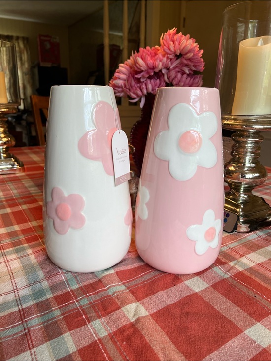 Other - Large Ceramic Pink and White Floral Vase - Home Accents